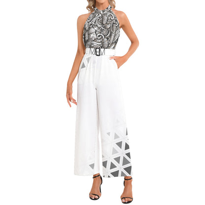 MHM Apparel Halter Neck Buckle Belted Jumpsuit