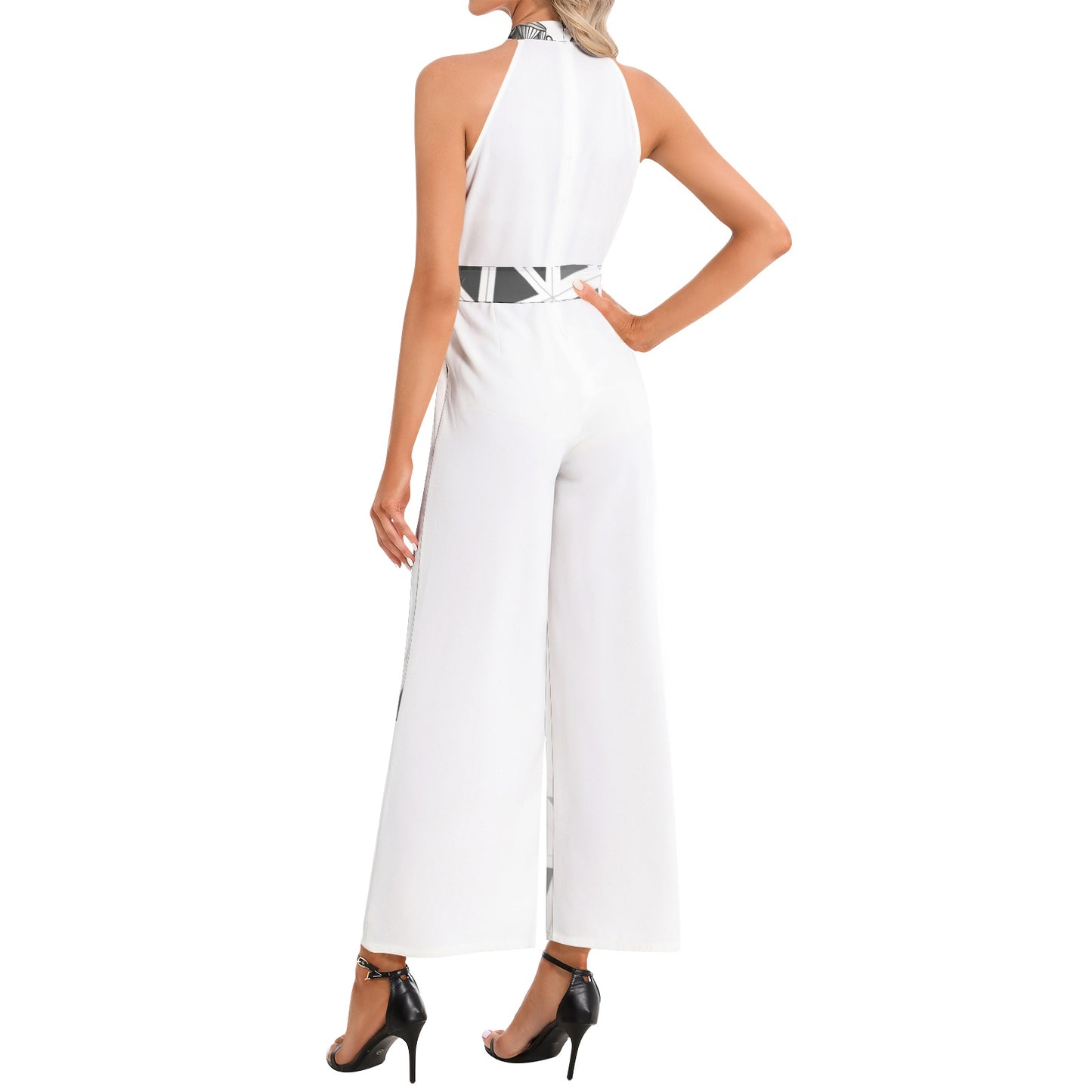 MHM Apparel Halter Neck Buckle Belted Jumpsuit